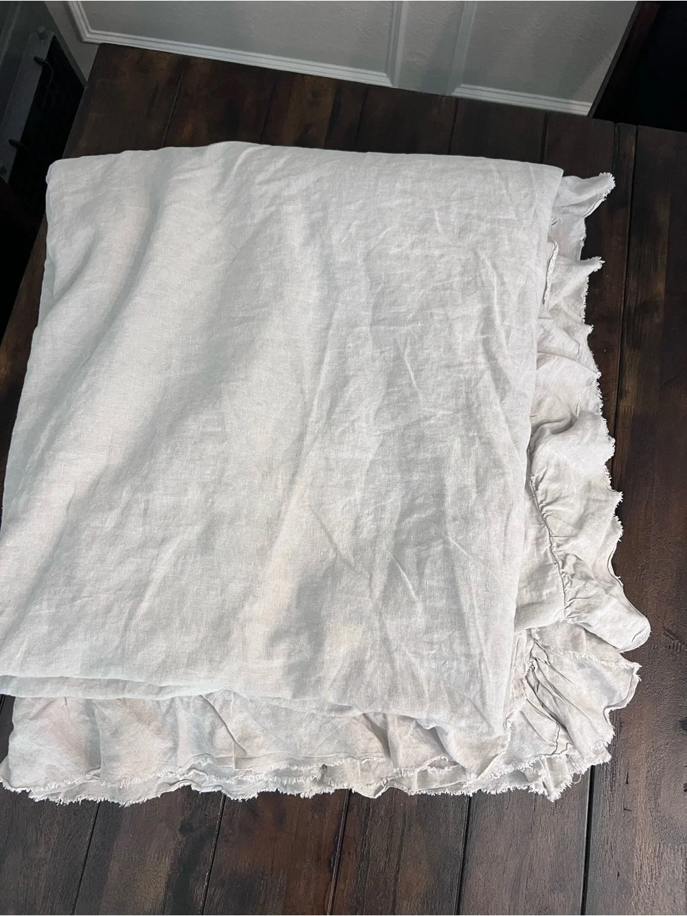 Pottery Barn Belgian Flax Linen Fringe Ruffle Duvet King Cover + 2 King Shams